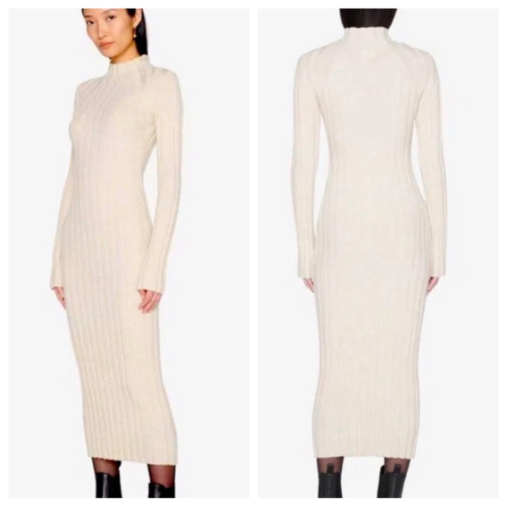 Anine Bing Shawn Dress
Wool Ribbed Knit Midi
Large Oatmeal (beige) 
LIKE NEW!